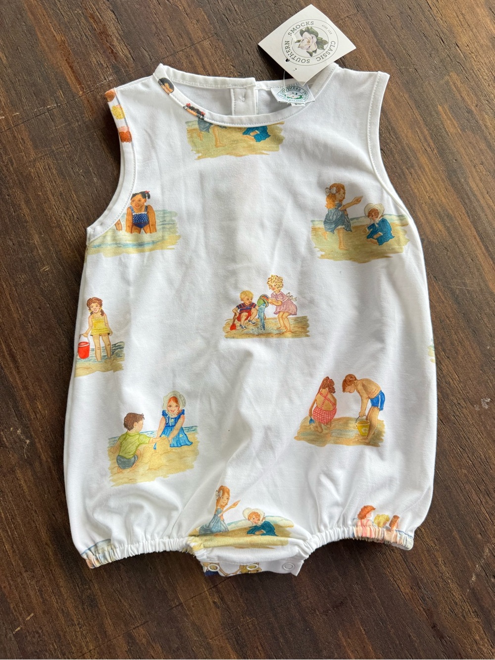 Vintage Style Beach Print Baby One-Piece Bodysuit - White
